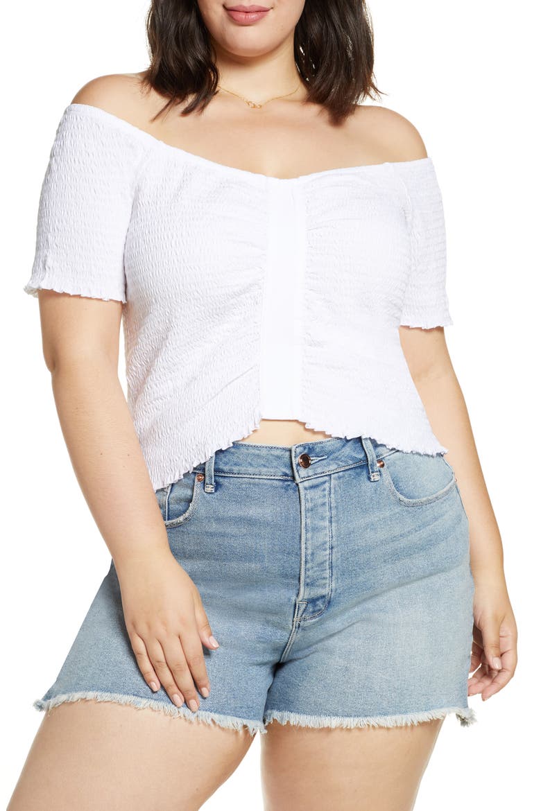 Smocked Off The Shoulder Top, Main, color, WHITE