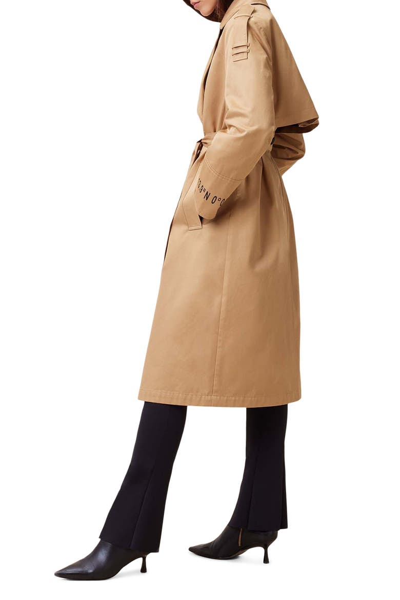 Demmi Tie Waist Double Breasted Trench Coat, Alternate, color, ICED COFFEE BROWN