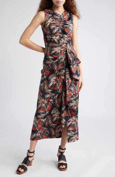 Edlyn Floral Ruffle Detail Cotton Midi Dress