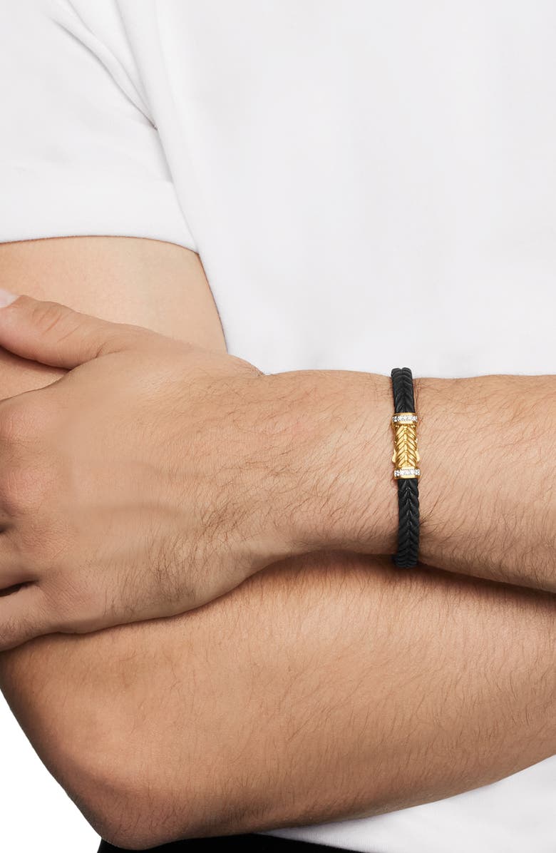 David Yurman Chevron Bracelet in Black Rubber with 18K Yellow Gold & Diamonds, Alternate, color,