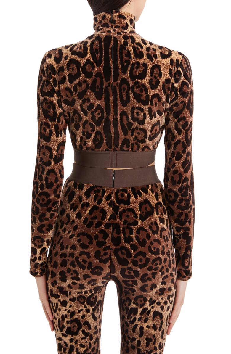 Dolce&Gabbana Leopard Print Long Sleeve Turtleneck Crop Top, Alternate, color,
