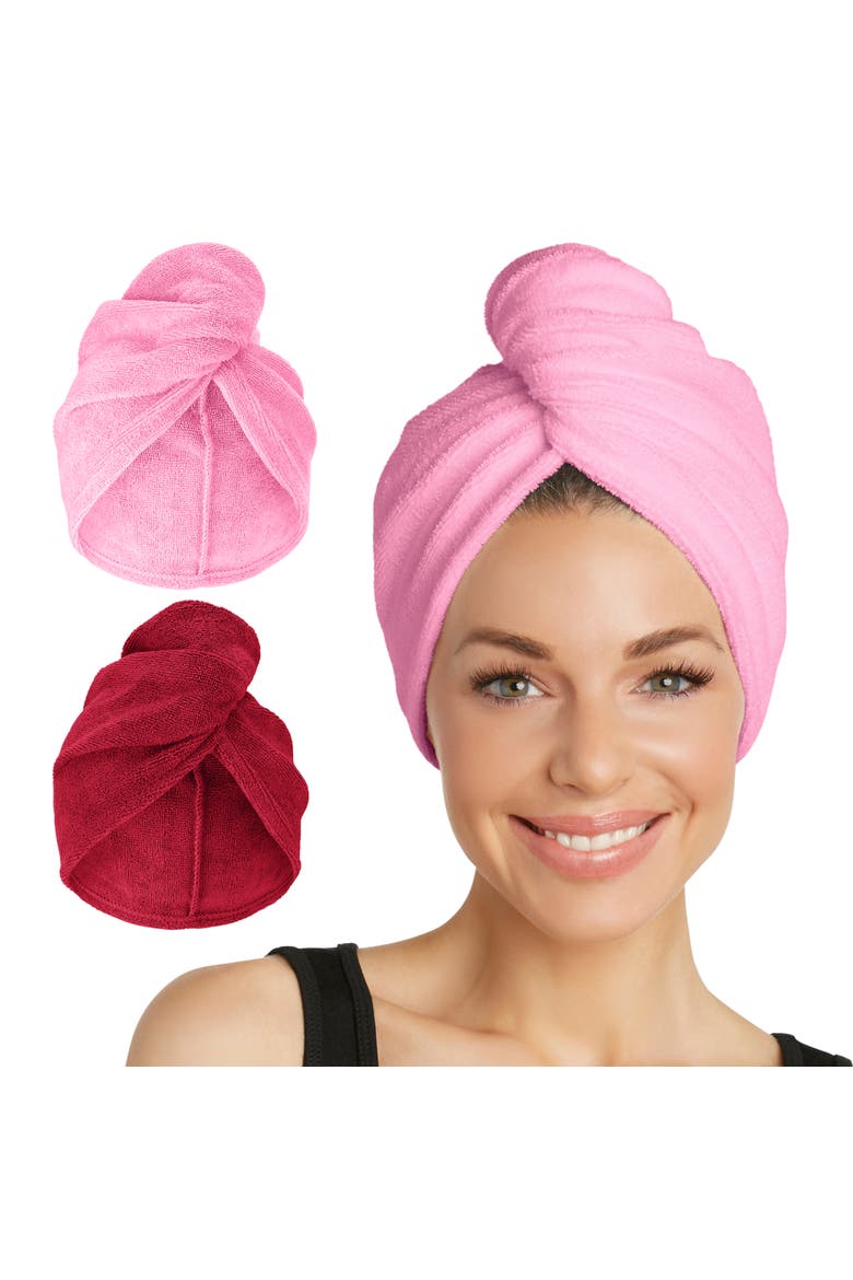 2 Pack Hair Towel Wraps for Straight, Wavy, Curly Hair, Main, color, Sea Pink