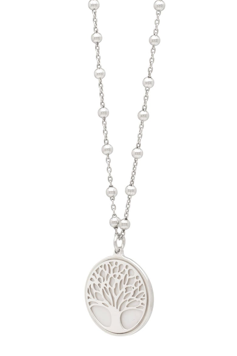 Rhodium Plated Sterling Silver Tree of Life Pendant Necklace, Main, color, RHODIUM WHITE