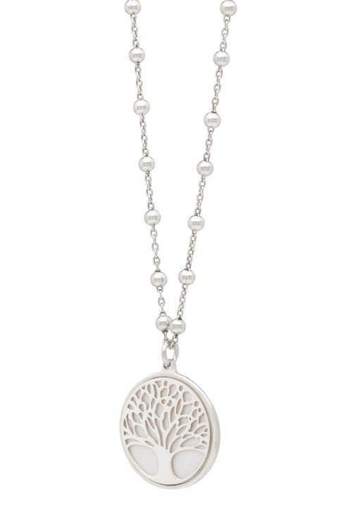 Rhodium Plated Sterling Silver Tree of Life Pendant Necklace