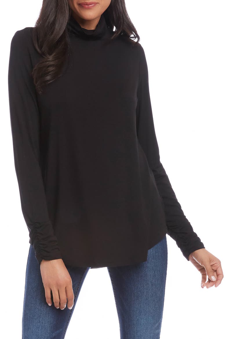 Shirred Sleeve Turtleneck Top, Main, color, BLACK