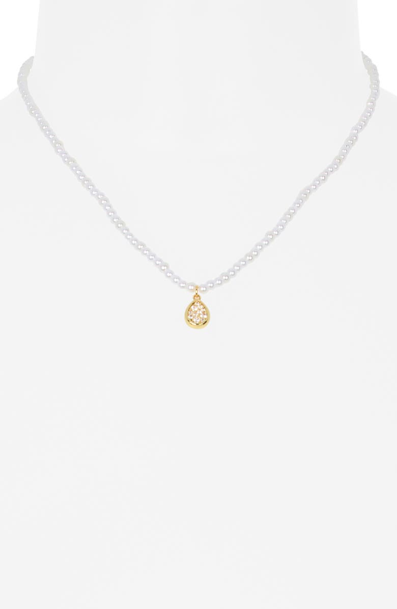 NORDSTROM RACK Faux Pearl & Pavé Crystal Teardrop Pendant Necklace, Alternate, color, Clear- White- Gold
