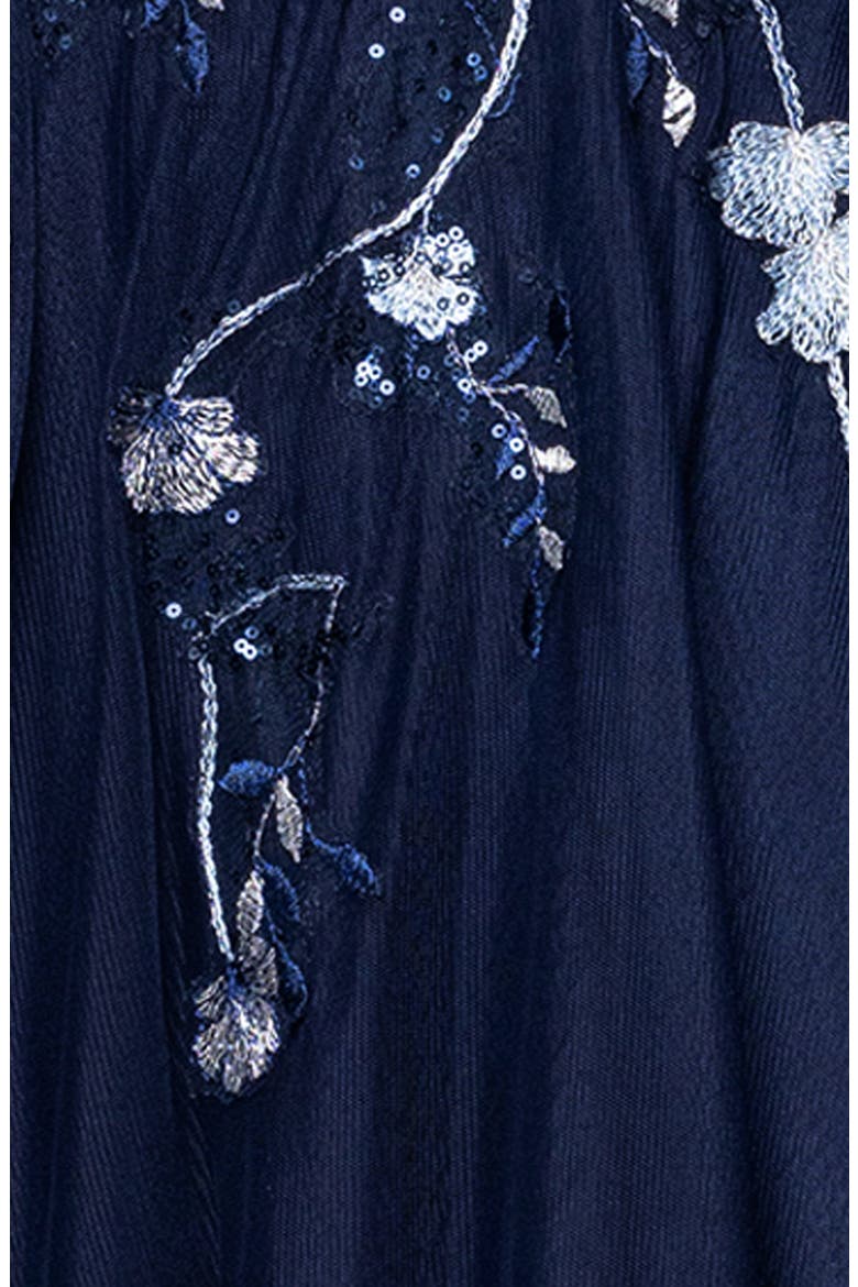 Embroidered Sequin Floral Bodice Mesh Gown, Alternate, color, NAVY/ MULTI