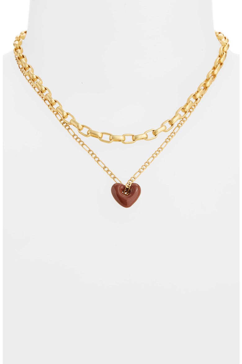 Enamel Heart Chain Necklace Set, Alternate, color, STAINED MAHOGANY MULTI