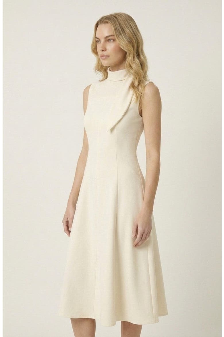 High Neck Sleeveless Tie Detail Midi Dress, Alternate, color, Beige
