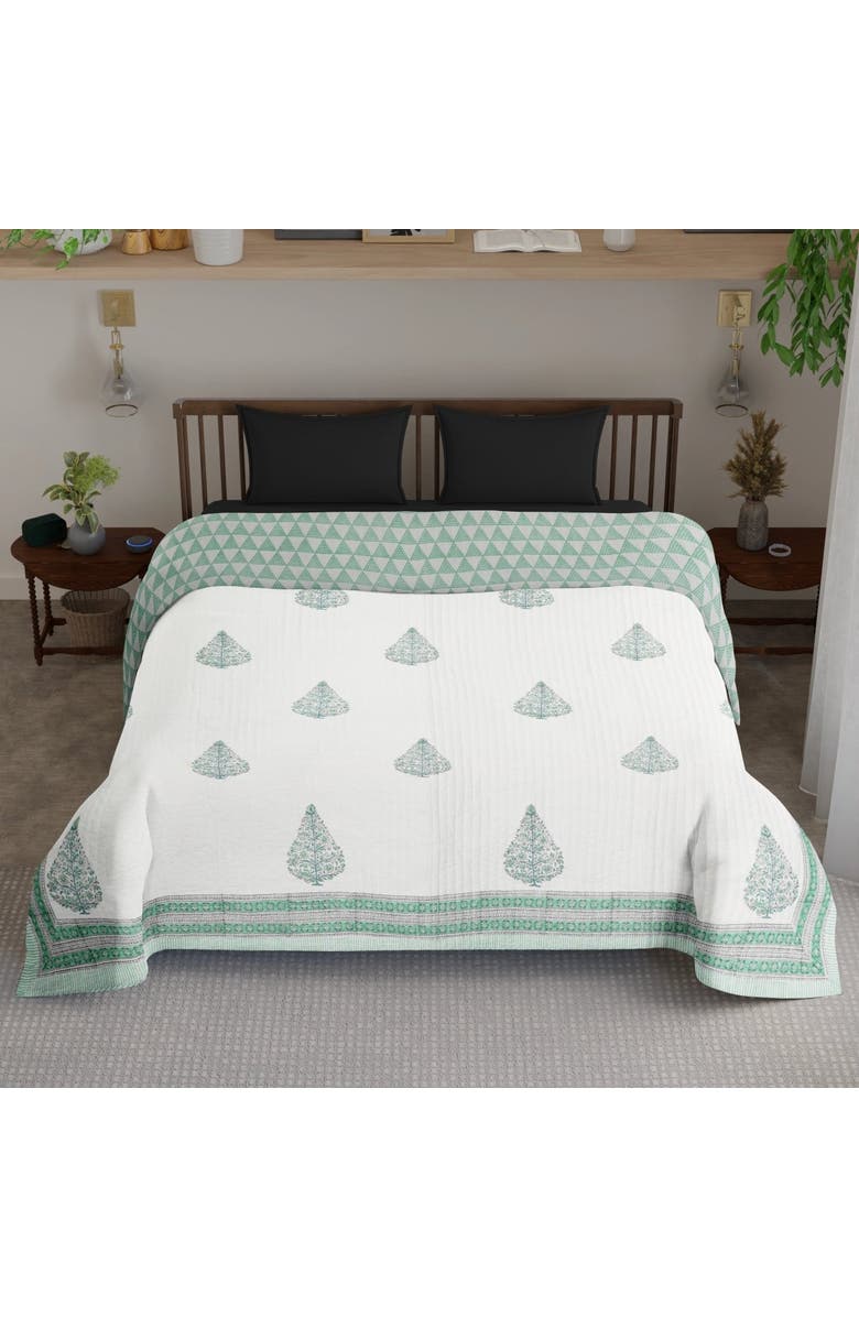Mela Artisans Fine Cotton Quilted and Reversible Double Bed Cover, Alternate, color, Teal