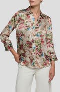 L'AGENCE Dani Floral Tapestry Print Three-Quarter Sleeve Silk Button-Up Shirt