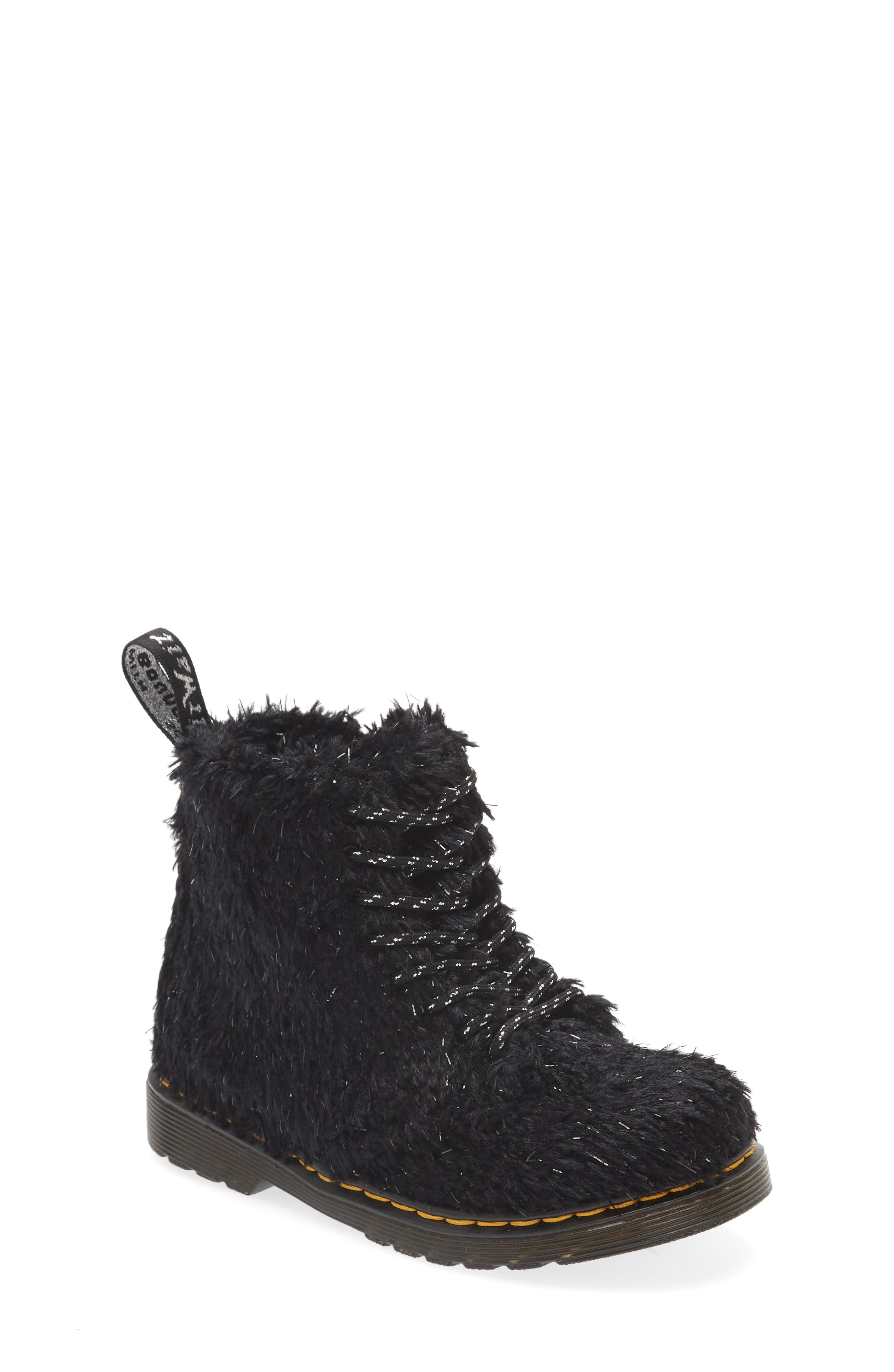 Dr. Martens Kids' 1460 Tinsel Faux Fur Boot, Main, color, 
