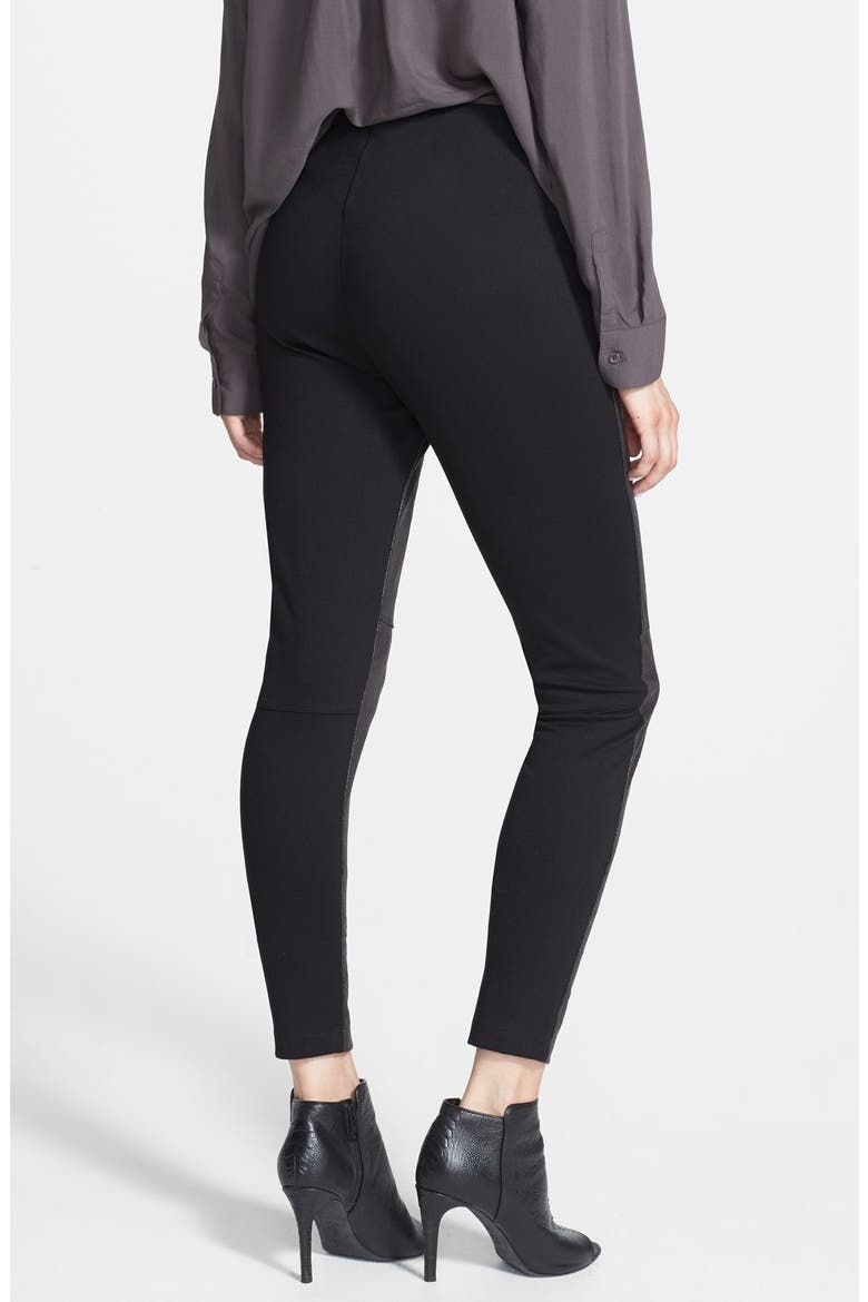 Lyssé 'Rue' Faux Leather & Ponte Knit Leggings, Alternate, color, BLACK