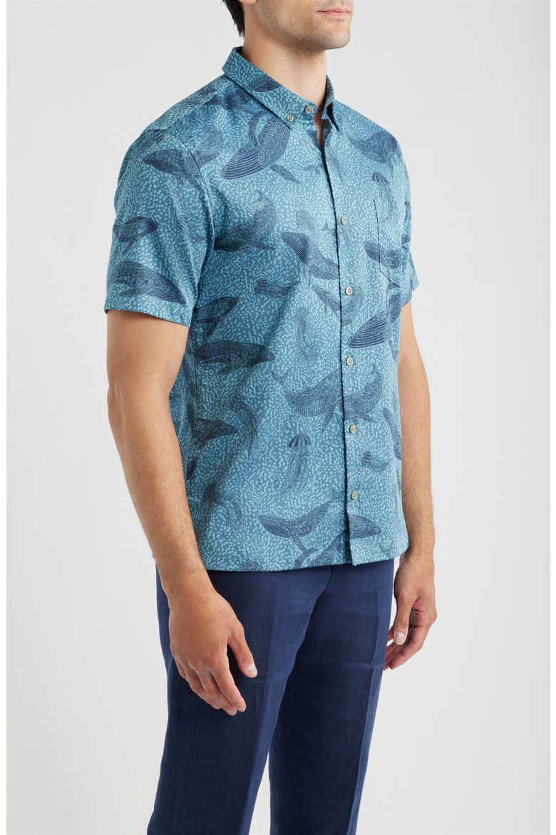 Marine Mosaic Jacquard Cotton Shirt, Alternate, color, OCEAN BLUE