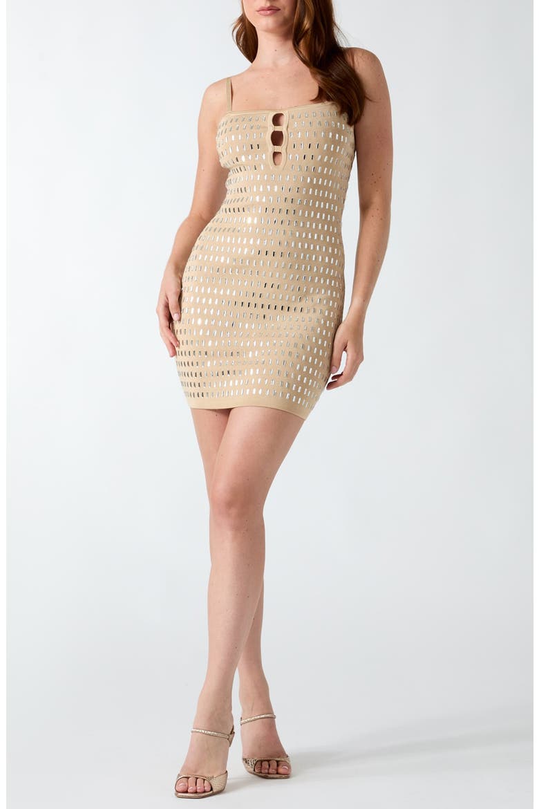Danni Rhinestone Bodycon Minidress, Main, color, BEIGE