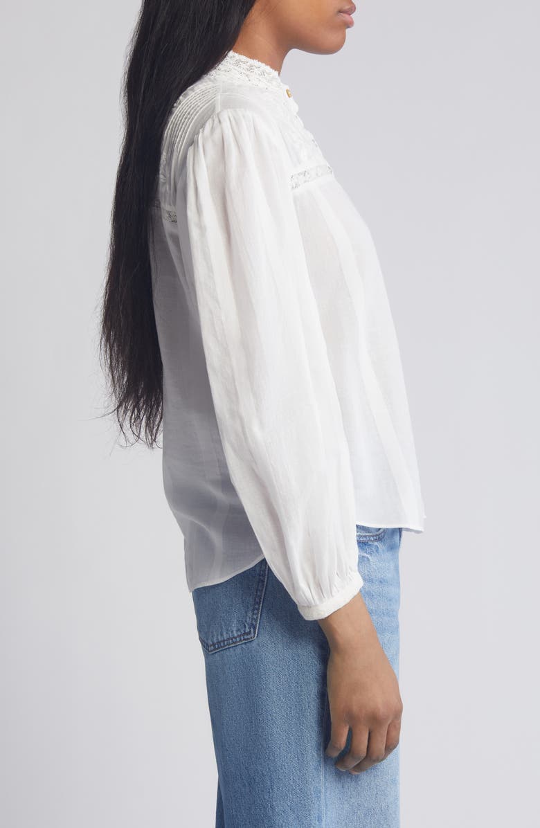 LoveShackFancy Ronda Lace Inset Cotton Blouse, Alternate, color, Antique White