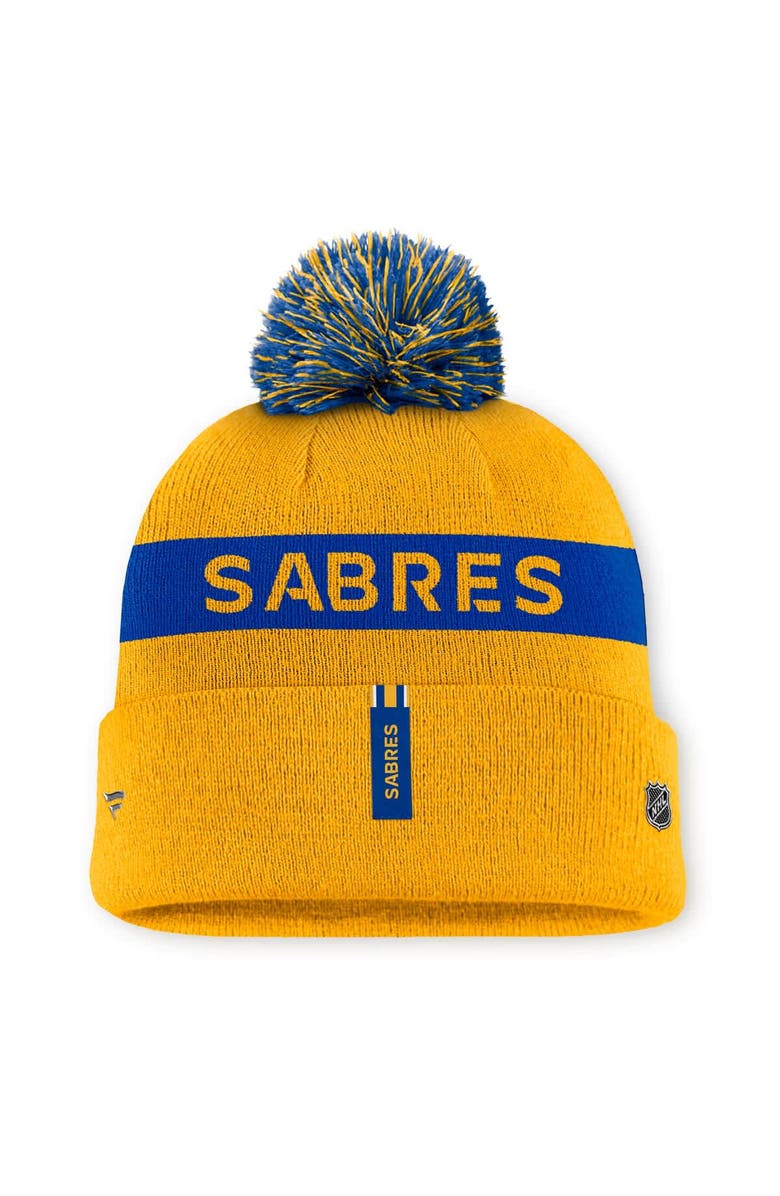 FANATICS Women's Fanatics Gold/Royal Buffalo Sabres Authentic Pro Rink Cuffed Knit Hat with Pom, Alternate, color, Gold