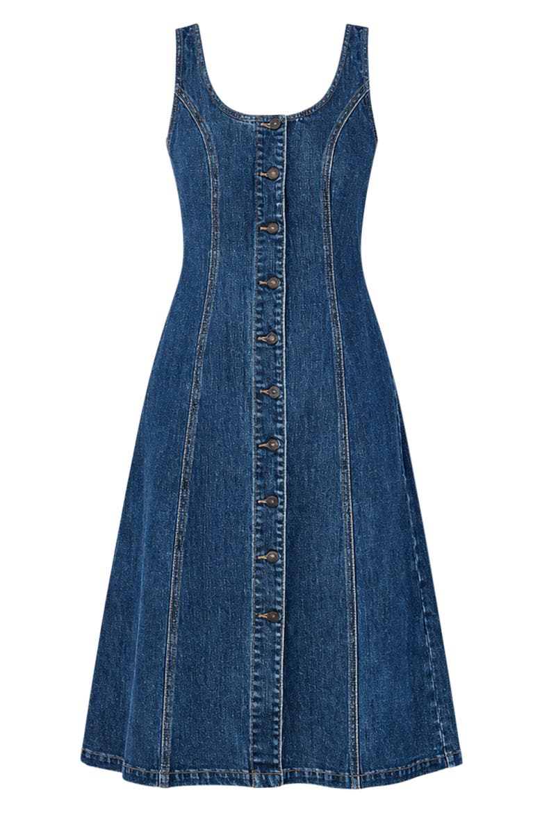 Stretch Denim Panel Fitted Dress, Alternate, color, Blue