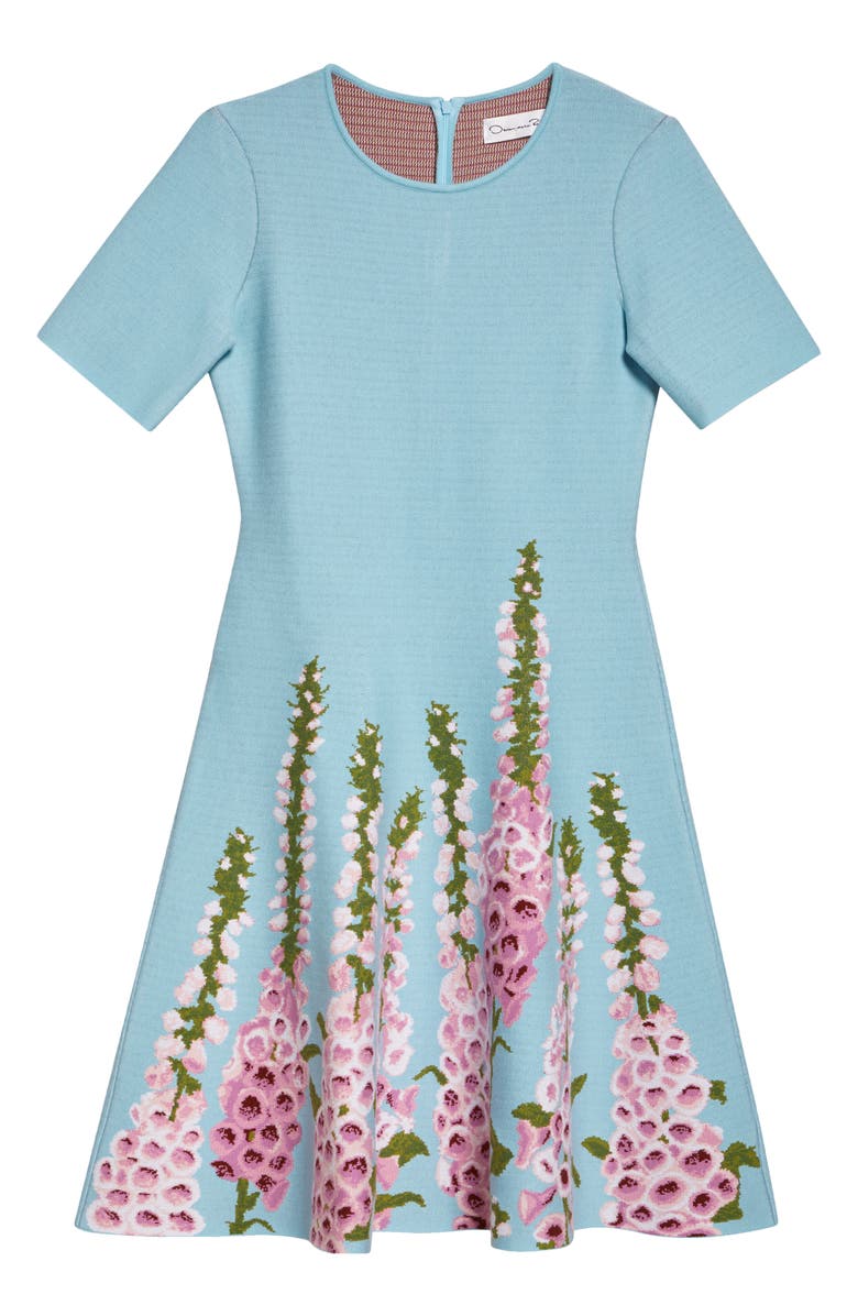 Oscar de la Renta Foxglove Jacquard Knit Fit & Flare Dress, Alternate, color, Lilac/ Sky