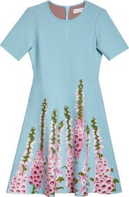 Oscar de la Renta Foxglove Jacquard Knit Fit & Flare Dress