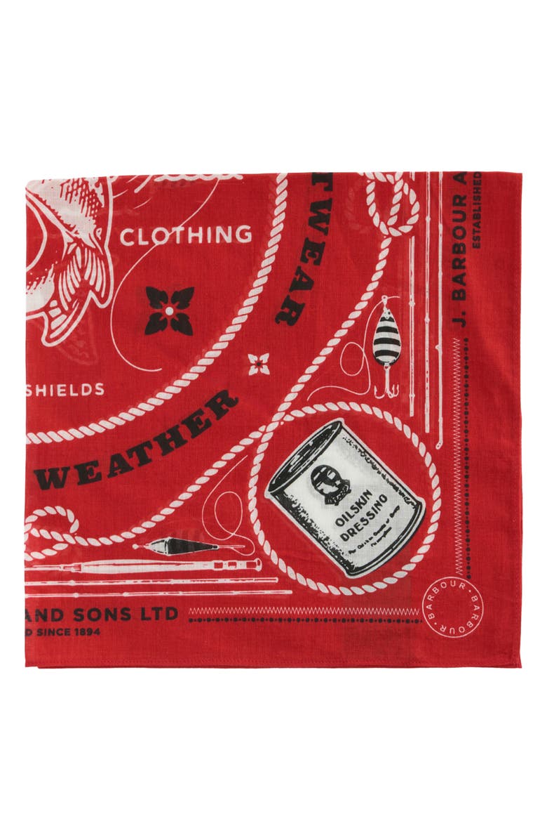 Barbour Heritage Print Cotton Bandana Scarf, Alternate, color, Red