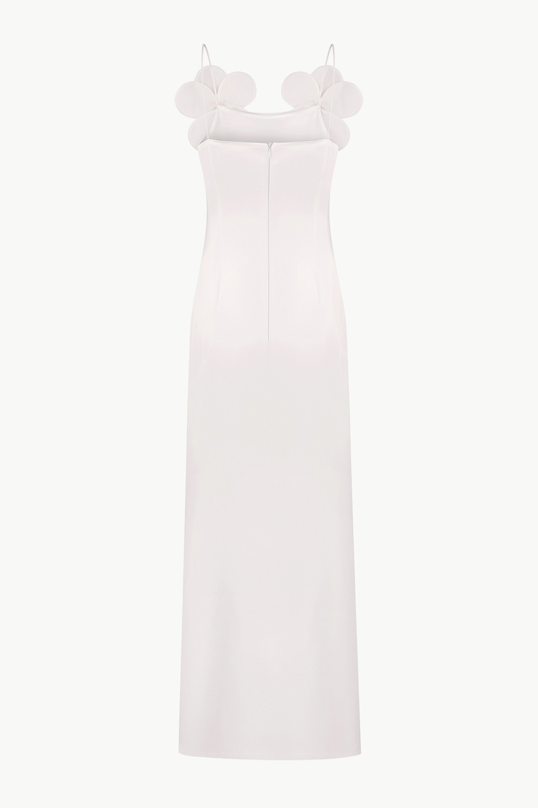 Long-Silhouette Sheath Dress With Delicate Straps and Floral Appliques, Alternate, color, Ivory