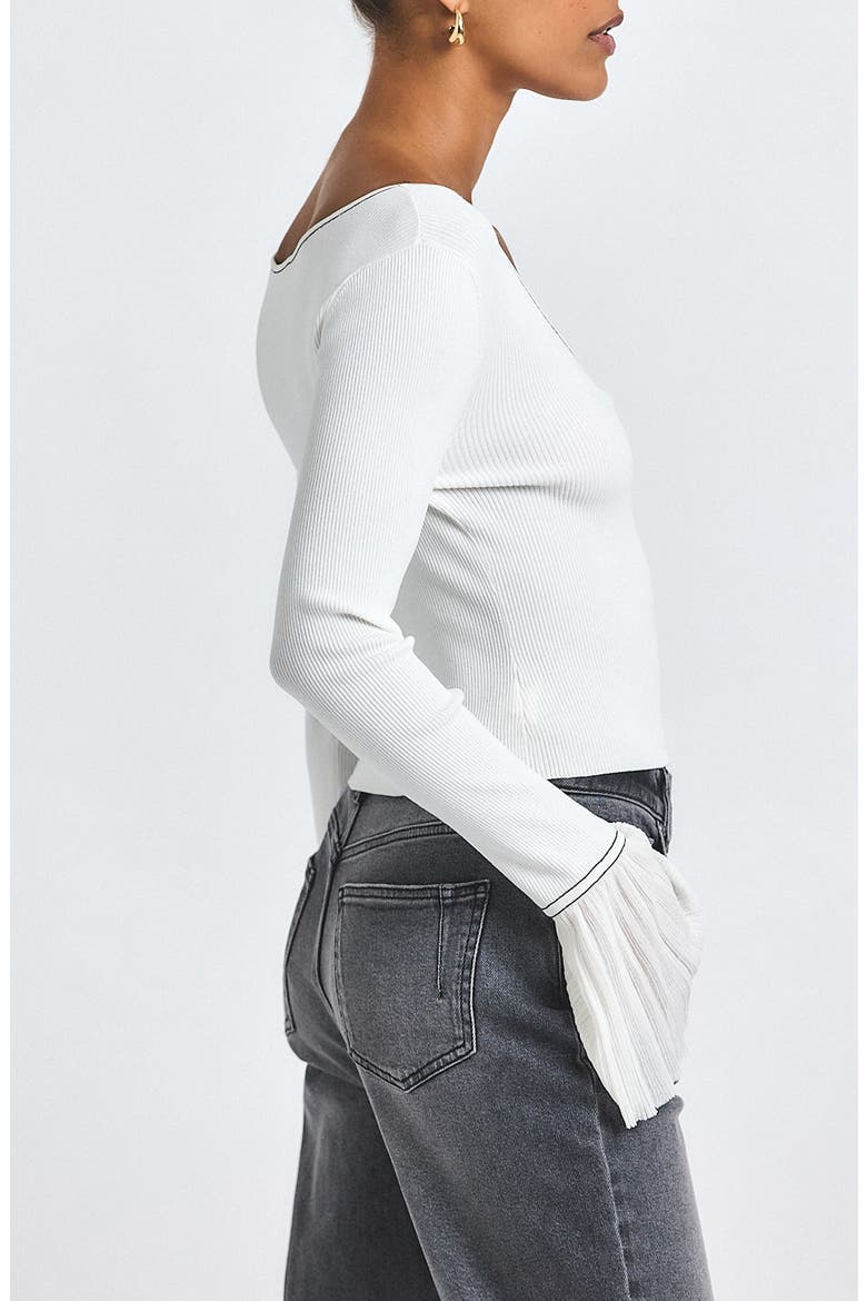 Calliope Rib Frill Cuff Top, Alternate, color, BLANC DE BLANC