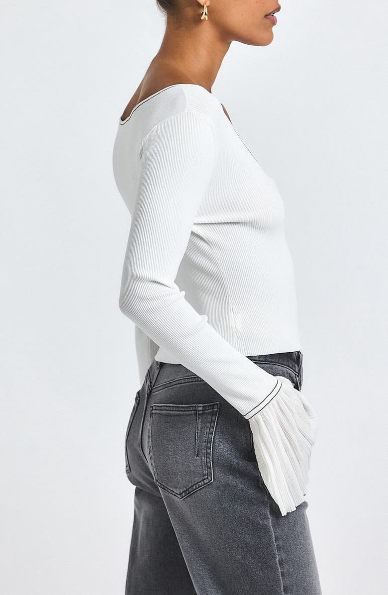 Derek Lam 10 Crosby Calliope Rib Frill Cuff Top, Alternate, color, Blanc De Blanc