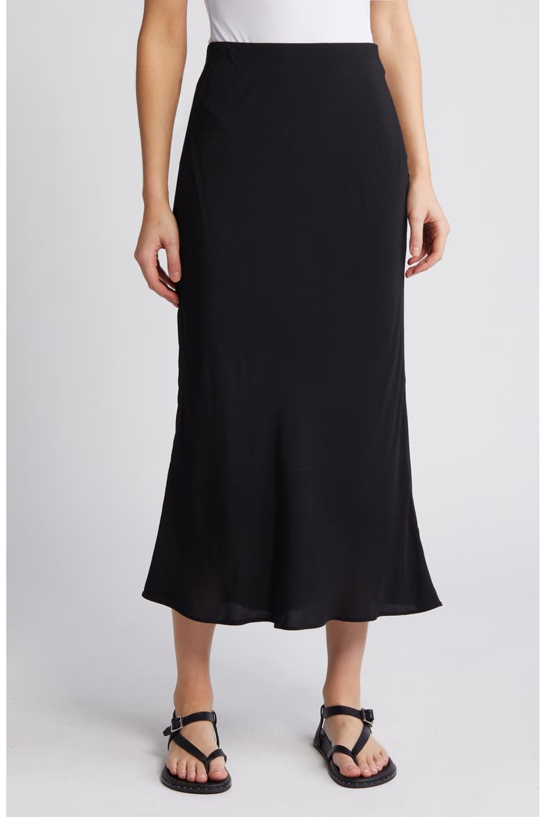 Bias Cut Midi Skirt, Main, color, BLACK