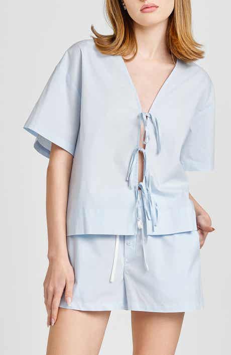 WAYF Tabitha Tie Front Woven Shirt