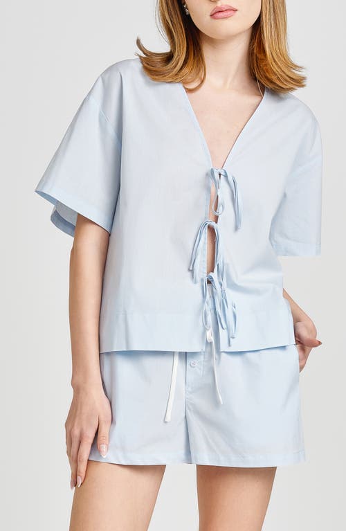 Shop Wayf Tabitha Tie Front Woven Shirt In Blue