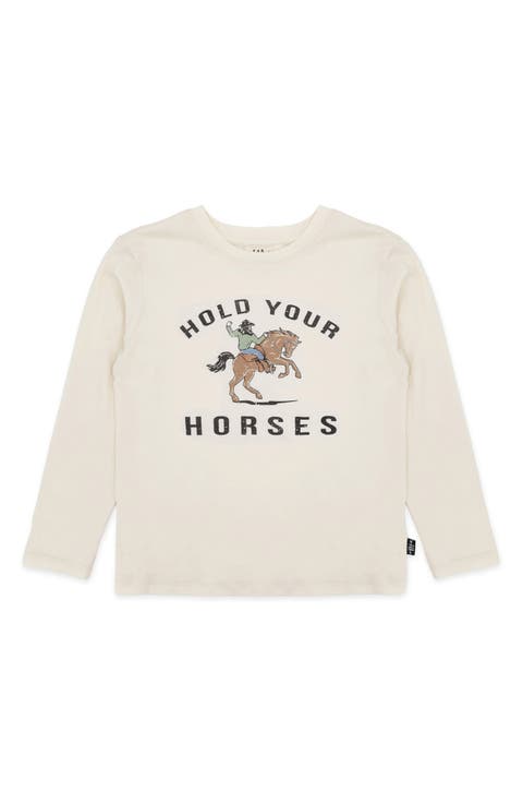 Hold Your Horses Long Sleeve Cotton Graphic T-Shirt