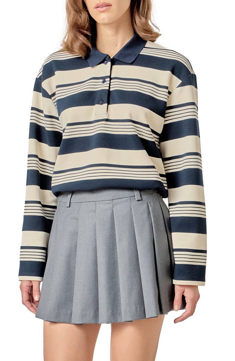 English Factory Stripe Relaxed Fit Polo Shirt, Alternate, color, Navy/ Cream