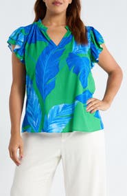 SUGARLIPS Risette Flutter Sleeve Split Neck Top