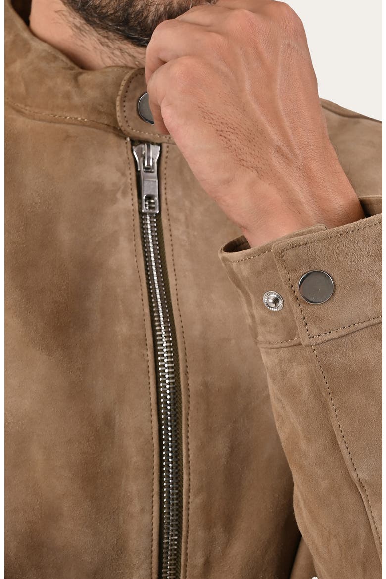 Cafe Leather Racer Jacket, Alternate, color, TAUPE