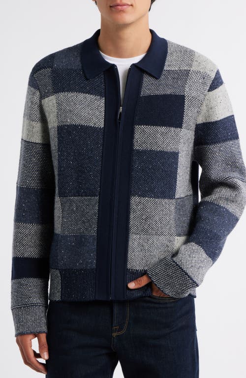 Ps By Paul Smith Navy Tonal Patchwork Zip-through Cardigan Blue In Blue