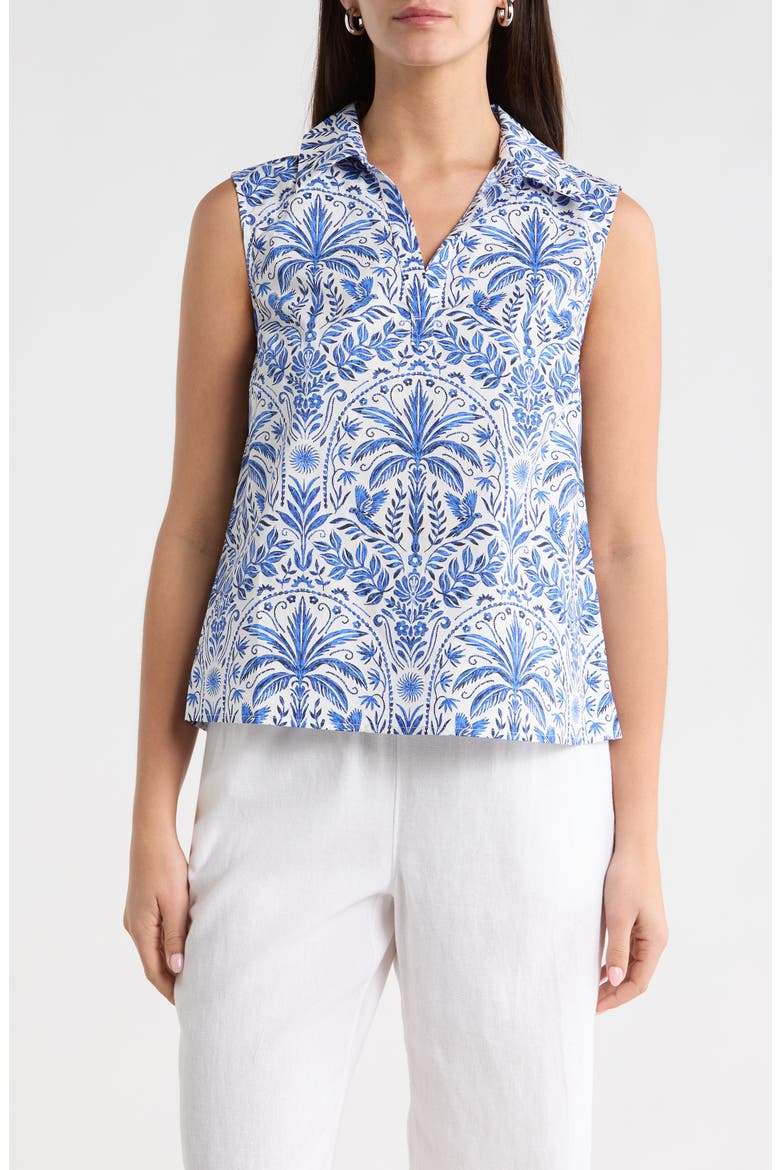 Romina Tropical Kirsa Sleeveless Shell Top, Main, color, BLUE-WHITE-MULTI