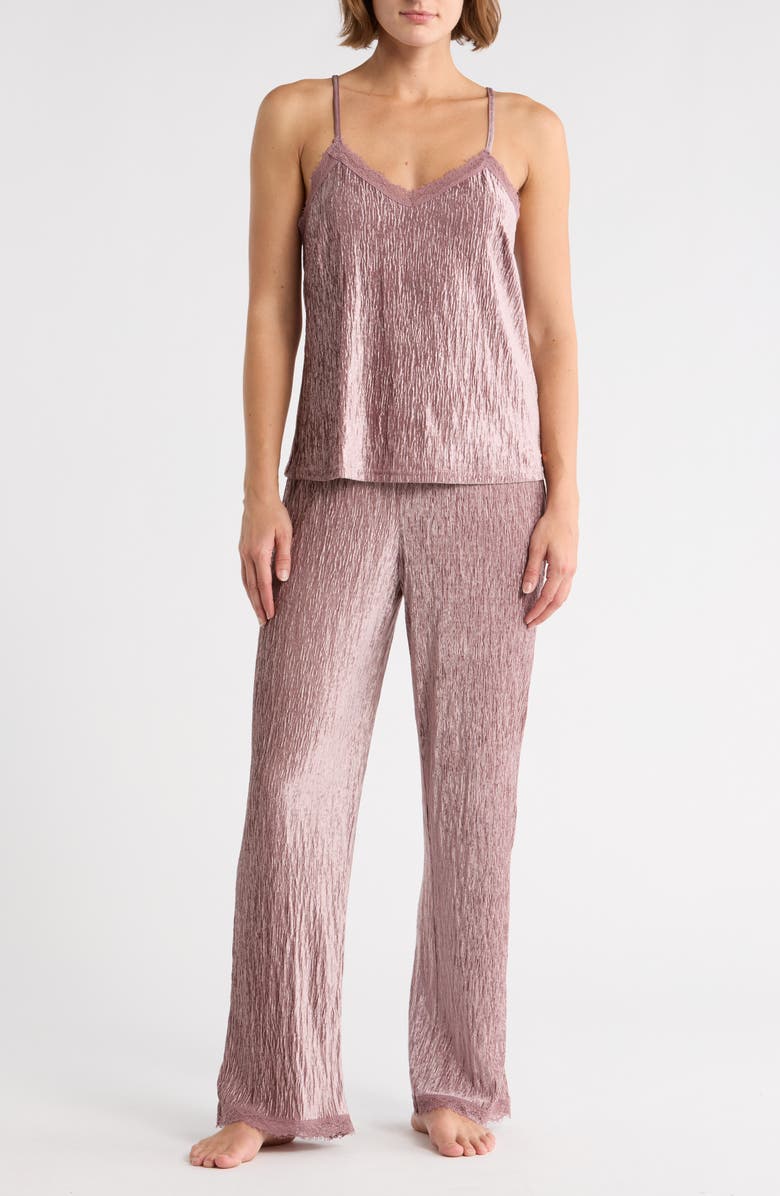Danskin Crinkle Velour Pajamas, Main, color, Mocha Salt