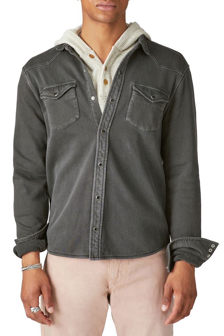 French Terry Snap-Up Western Shirt, Main, color, JET BLACK