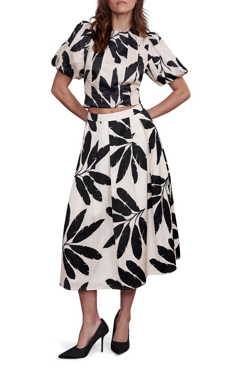 MINT VELVET Neutral Palm Print Midi Skirt, Alternate, color, Neutral