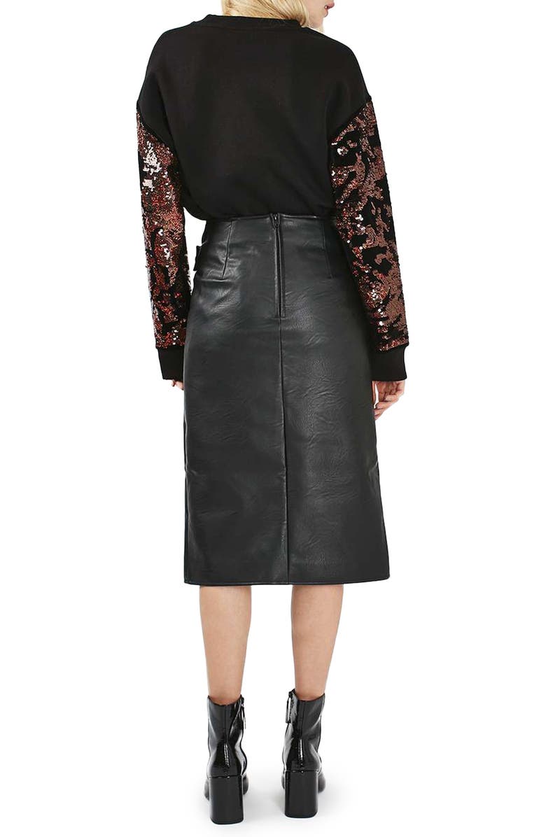 Topshop Faux Leather Wrap Midi Skirt, Alternate, color, 