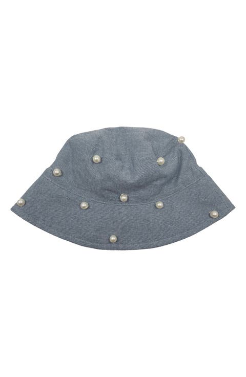 Faux Pearl Chambray Bucket Hat (Baby)