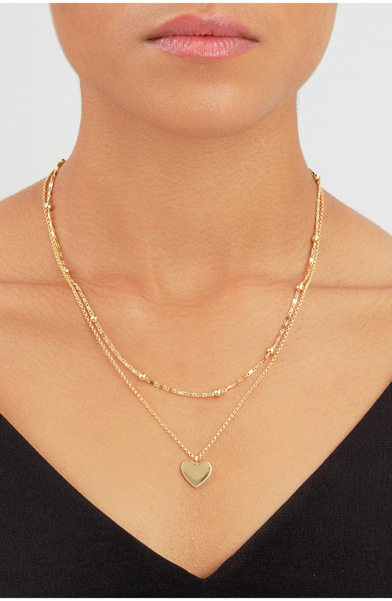 Sterling Forever Beaded Chain Heart Charm Layered Necklace, Alternate, color, Gold