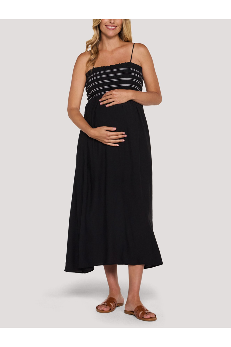 Smocked Maxi Dress With Removable Straps, Main, color, Black