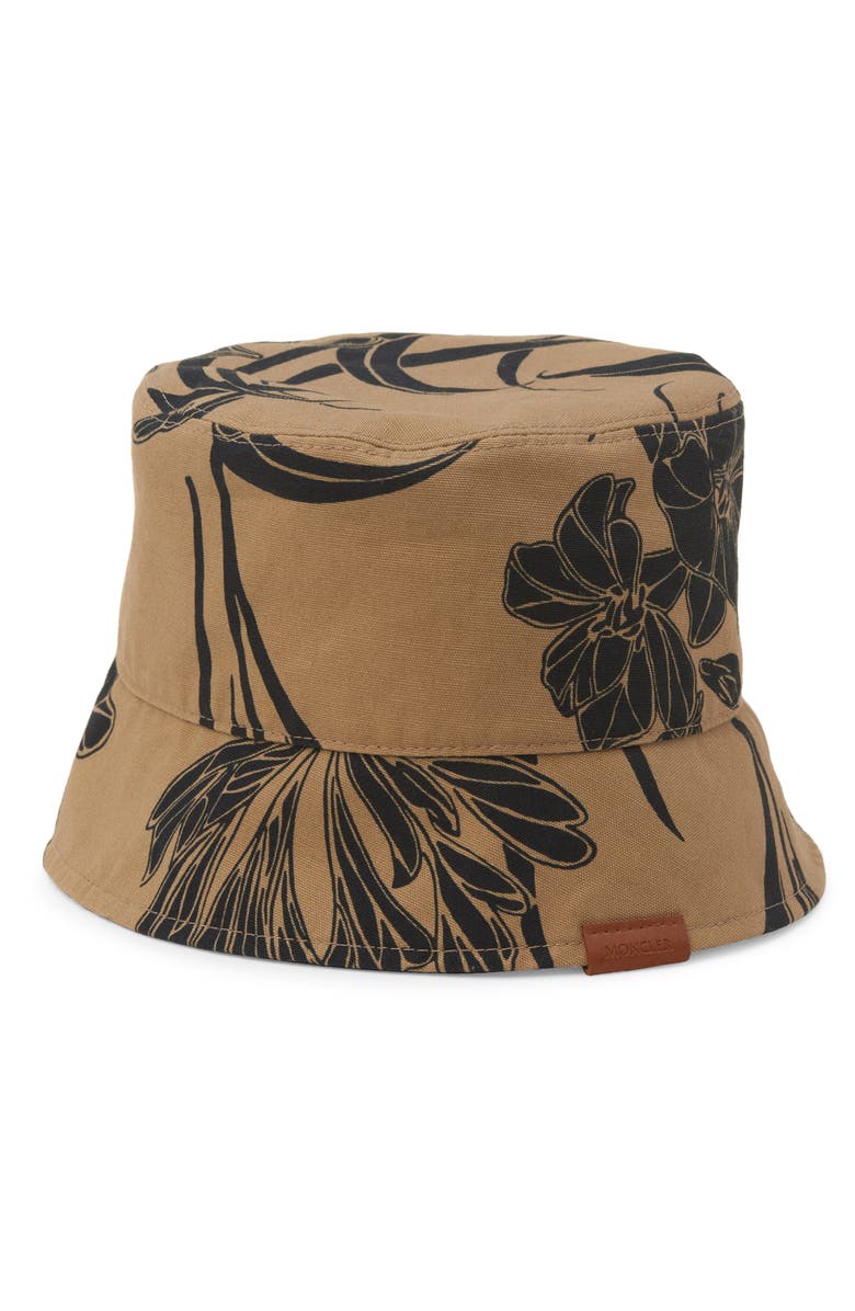 Moncler Reversible Bucket Hat, Alternate, color, Dark Beige Print