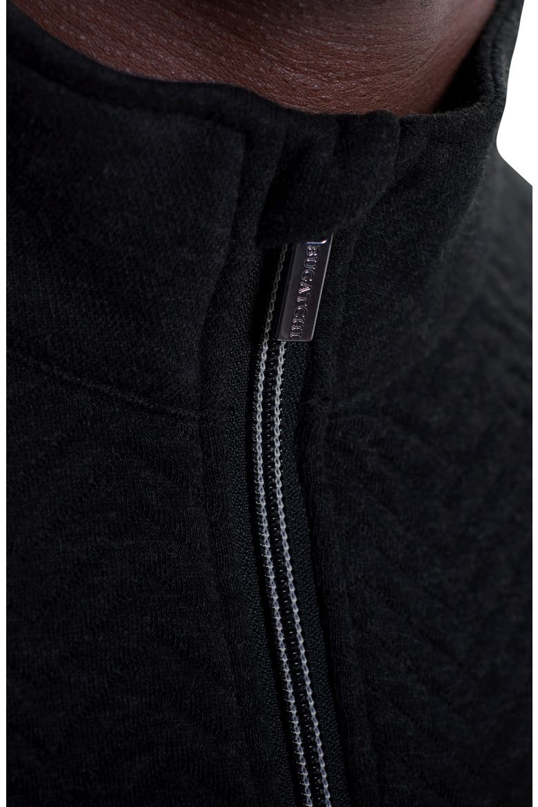 Chevron Quarter Zip Cotton Blend Pullover, Alternate, color, BLACK