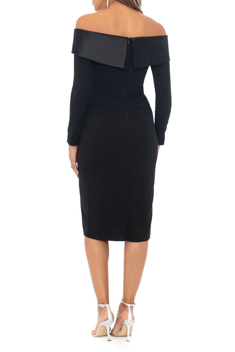 Tux Side Ruffle Off the Shoulder Long Sleeve Dress, Alternate, color, BLACK