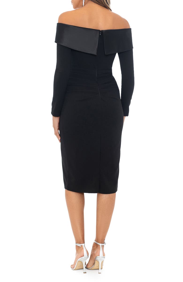 Xscape Evenings Tux Side Ruffle Off the Shoulder Long Sleeve Dress, Alternate, color,
