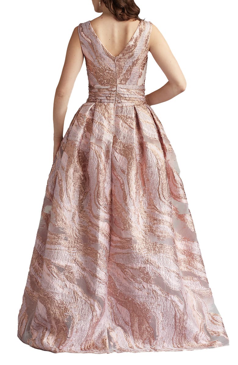 Tadashi Shoji Metallic Textured Abstract Print Gown, Alternate, color, Pebble