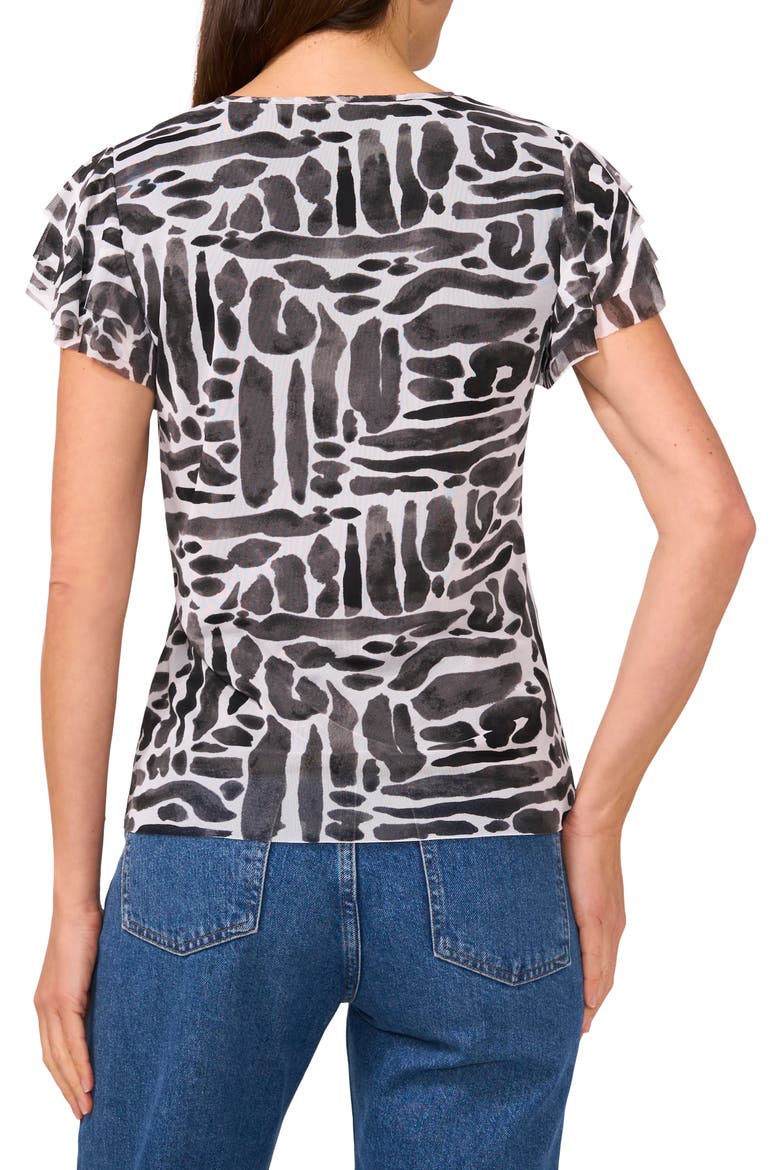 Geo Print Flutter Sleeve Mesh Top, Alternate, color, LUCENT WHITE